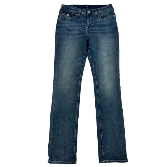 True Religion Billie Mid Rise Straight Denim Blue Jean Sz 29 Medium Wash Stretch - Picture 1 of 14